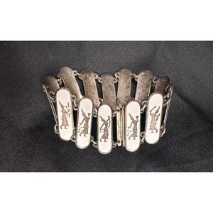 Unique Siam White Panel Signed Sterling Silver Bracelet Goddess Vintage Untested